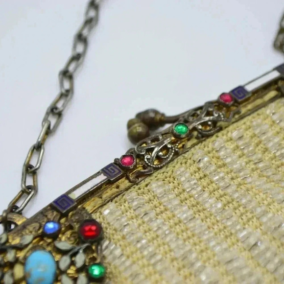 Antique Enamel Rhinestone Jeweled Glass Beaded - Picture 5 of 8